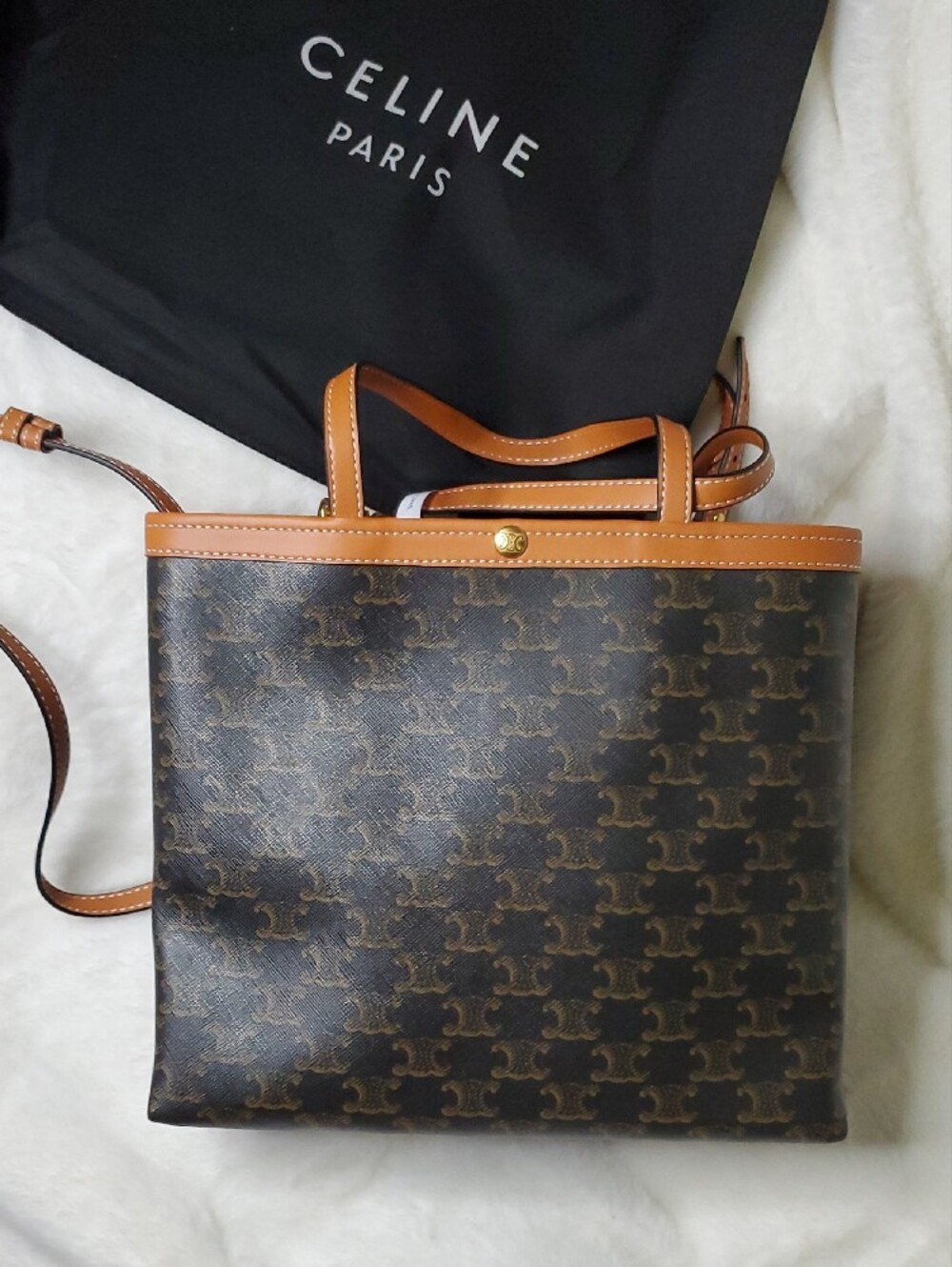 Celine Brown Canvas Monogram Tote with Tan Trim - Picture 10 of 11